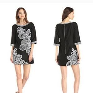 Nanette Lepore Women's Linen Blend Embroidered Sheath Mini Dress Sz 4 Feminine